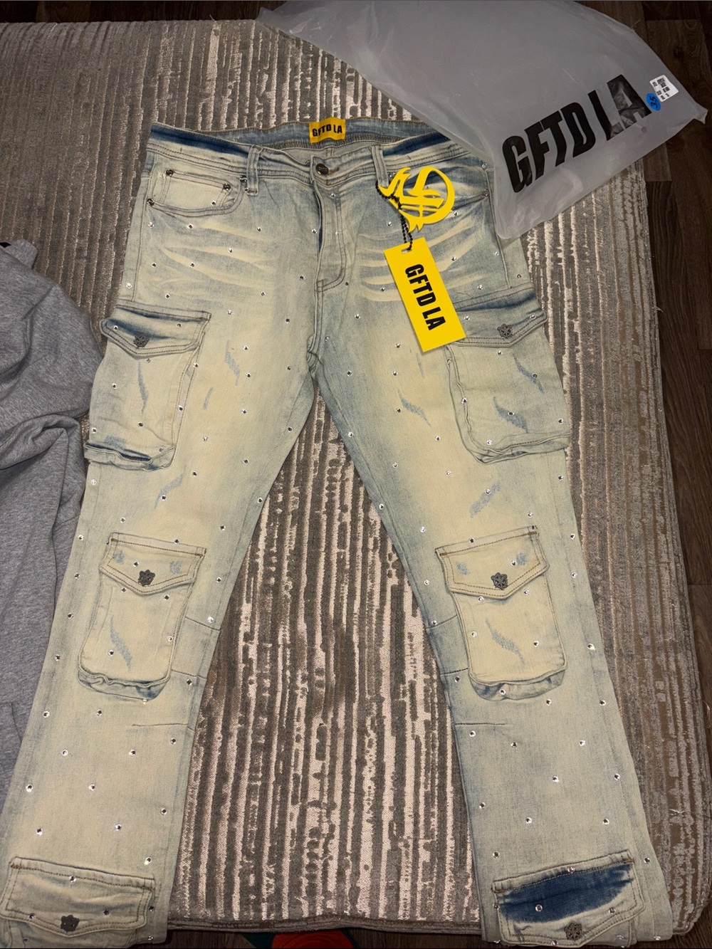 Men’s Light Blue Distressed Cargo Jeans